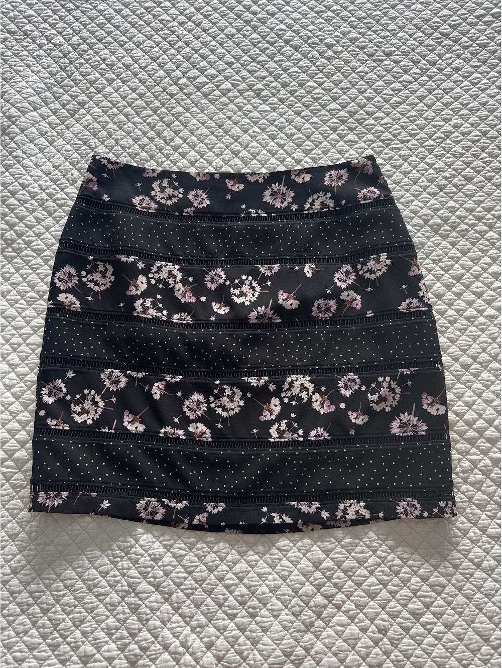 Black Floral and Polka Dot Mini Skirt